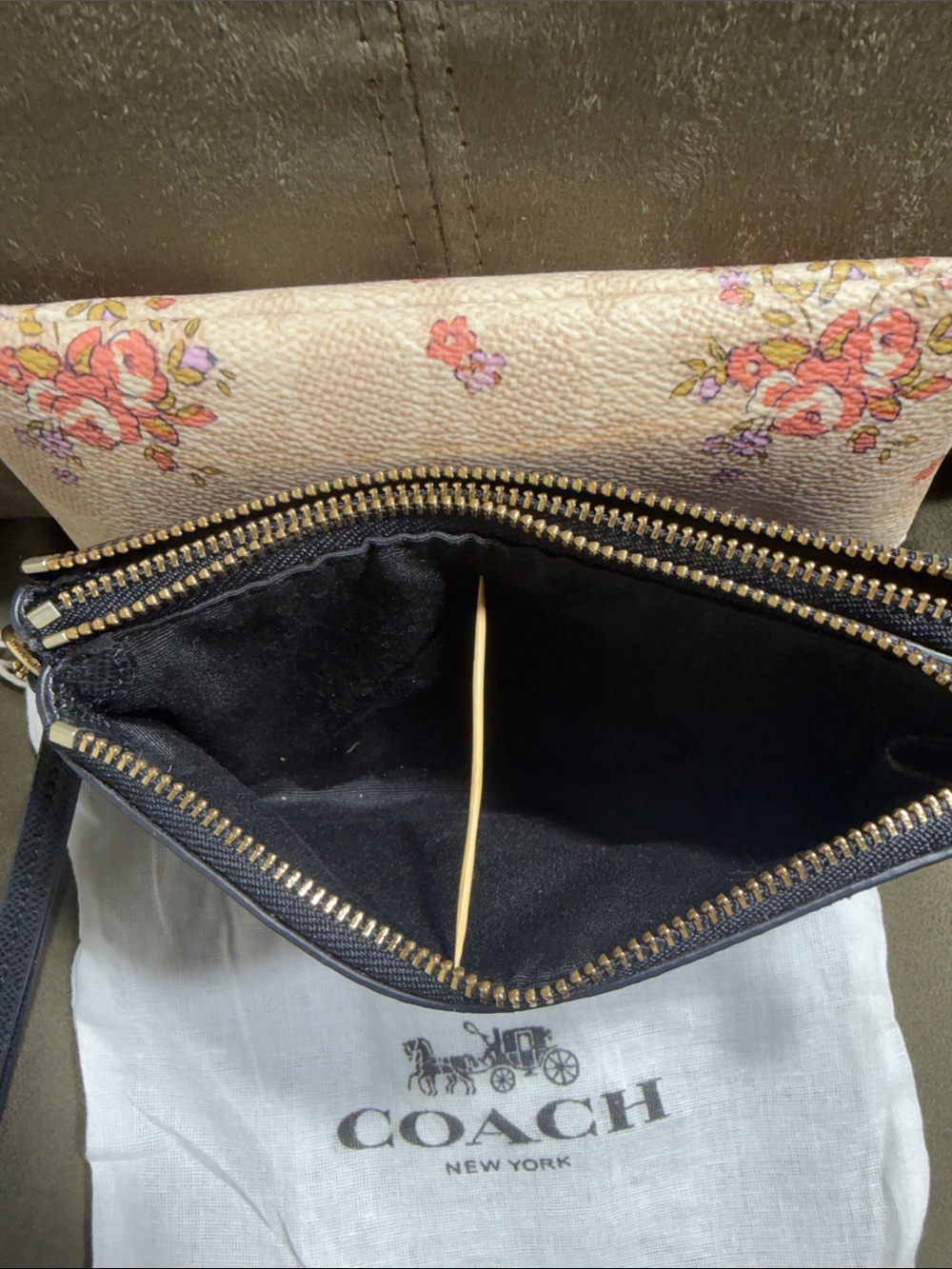 Coach 2 Wristlet Lot Signature Canvas Double Zip & Floral Corner Zip + Dust Bag - Picture 5 of 8